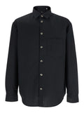 Black Shirt with Classic Collar in Virgin Wool Blend Man Polyester And Blouses