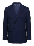 Blue Double-breasted Blazer with Pointed Reverses in Wool and Cotton Blend Man Blu Virgin Blazers