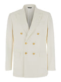 White Double Breasted Jacket with Peak Lapels in Virgin Wool and Cotton Blend Woman Blazers