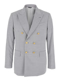 Grey Double Breasted Jacket with Peak Lapels in Virgin Wool and Cotton Blend Woman Blazers