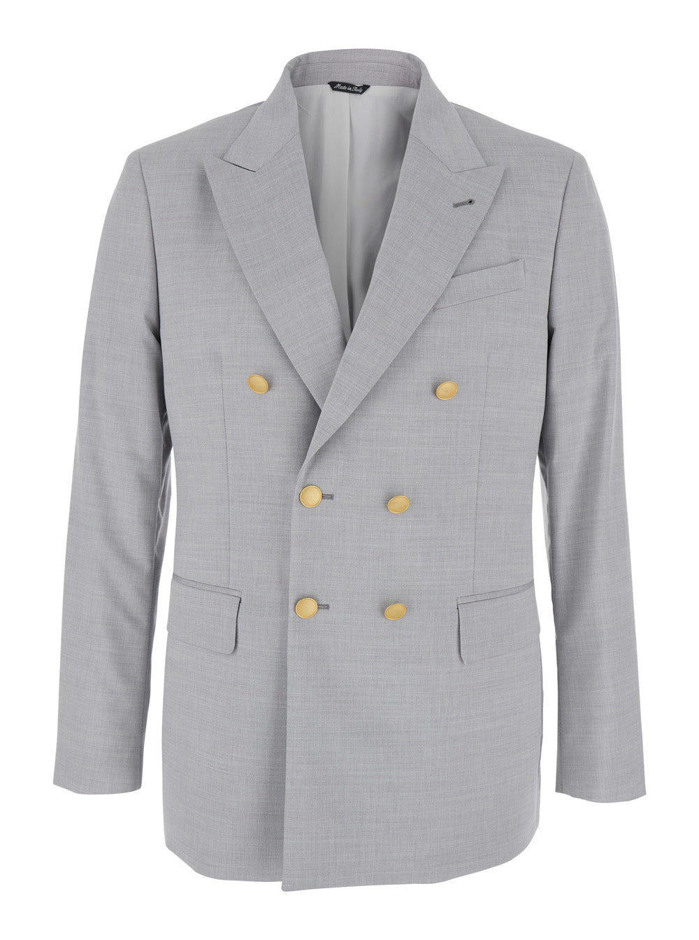 Grey Double Breasted Jacket with Peak Lapels in Virgin Wool and Cotton Blend Woman Blazers