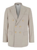 Beige Double Breasted Jacket with Peak Lapels in Virgin Wool and Cotton Blend Woman Blazers