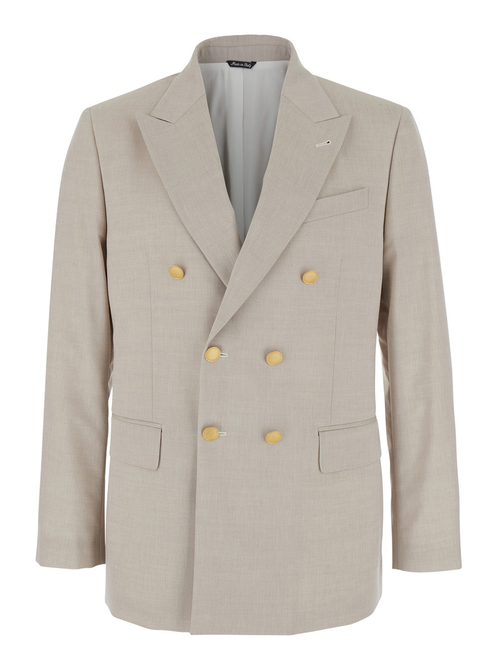 Beige Double Breasted Jacket with Peak Lapels in Virgin Wool and Cotton Blend Woman Blazers