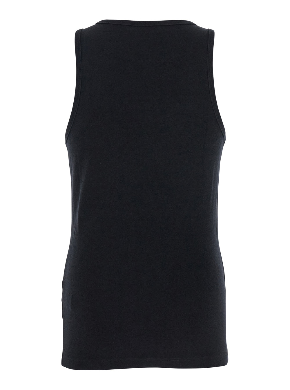 TANKTOP - Black Sleeveless Crew Neck Top with Front Embroidery in Cotton for Women Elastane Tops