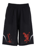 Black Tech Fabric Shorts with Perforated Design and Elastic Waist Polyester Bermuda