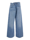 Womens Blue Denim Jeans with Foldable Design and Hidden Zip Closure Blu Regenerative Cotton