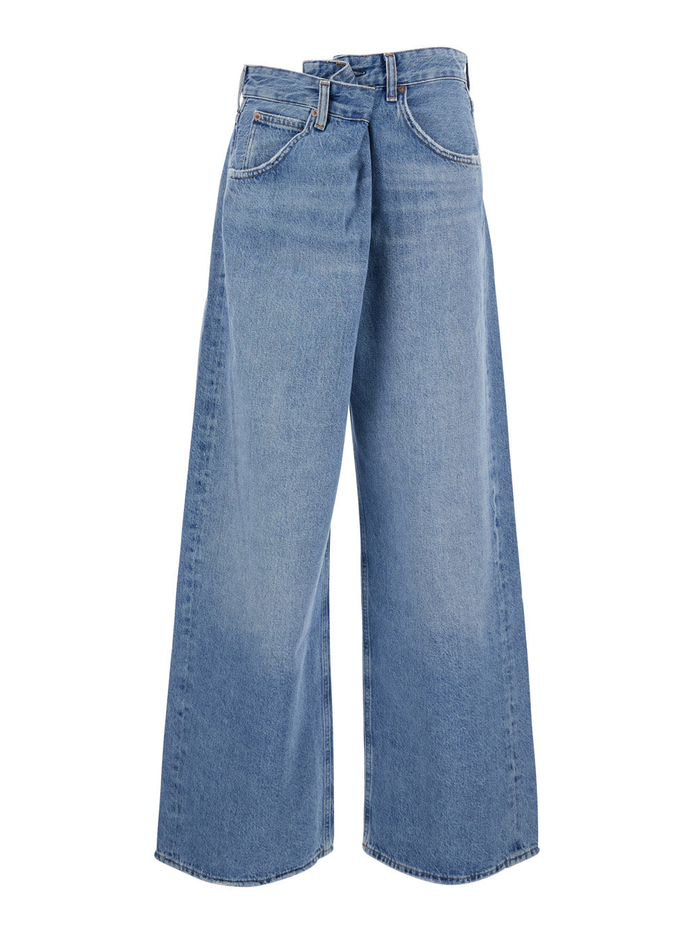 Womens Blue Denim Jeans with Foldable Design and Hidden Zip Closure Blu Regenerative Cotton