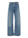 Asymmetrical Wide Leg Jeans in Blue Denim for Women Blu Regenerative Cotton Lyocell