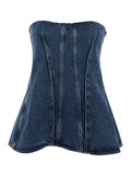 Top Lara with Trapeze Design and Back Closure in Blue Denim for Women Blu Tops