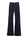 Wide Leg Jeans with Logo Patch on the Back in Blue Denim for Women Blu