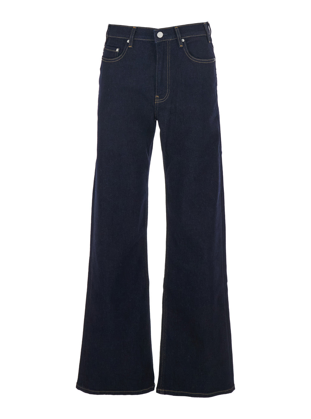 Wide Leg Jeans with Logo Patch on the Back in Blue Denim for Women Blu