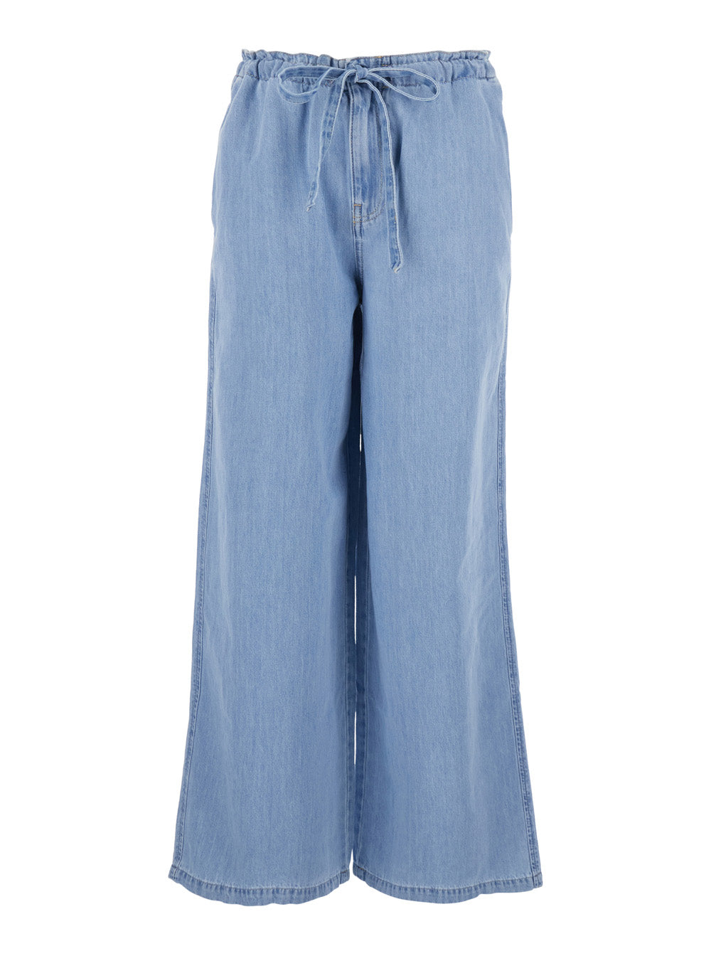 Kali Light Blue Jeans with Wide Leg and Drawstring on the Front in Denim for Women Cotton