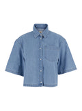 Kodiac Light Blue Crop with Classic Collar and Short Sleeves in Denim for Women Cotton Shirts Blouses