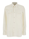Noiki White Shirt with Pointed Collar and Two Patch Pockets on the Front in Cotton for Women Blouses