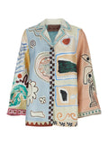 Michelle Shirt with Cuban Collar and All-Over Geometric Motif in Multicolor Silk for Women Blouses