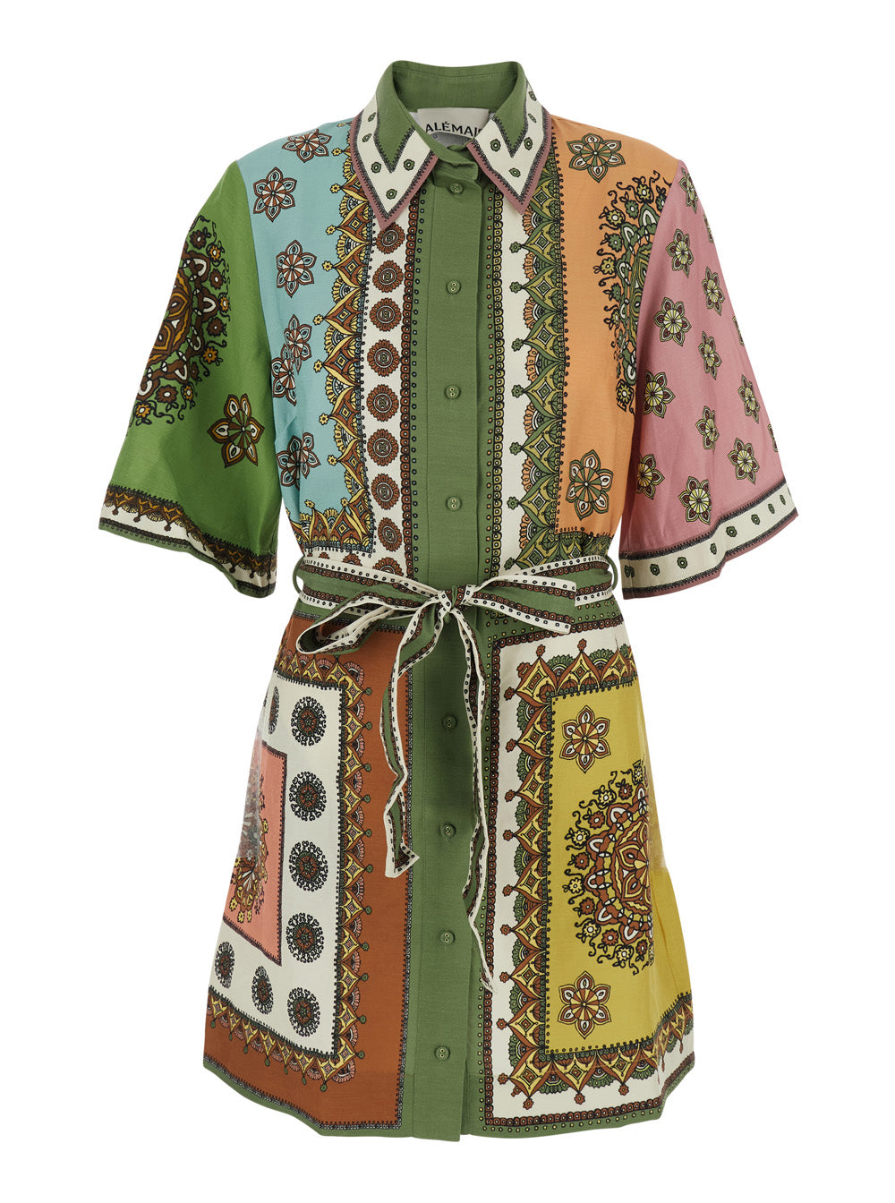 Mini Dress Contina with Front Belt and All-Over Print in Multicolor Viscose Blend for Women Linen