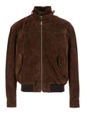 Brown Suede Jacket with Collar, Strap and T Detail on the Back for Men Cow Outerwear