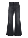Jeans with Logo Patch Applied on the Back - Boot Cut Model Cotton Black Men