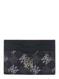 Black Leather Card Holder with All-Over Logo for Women Cotton Linen Polyurethane Products