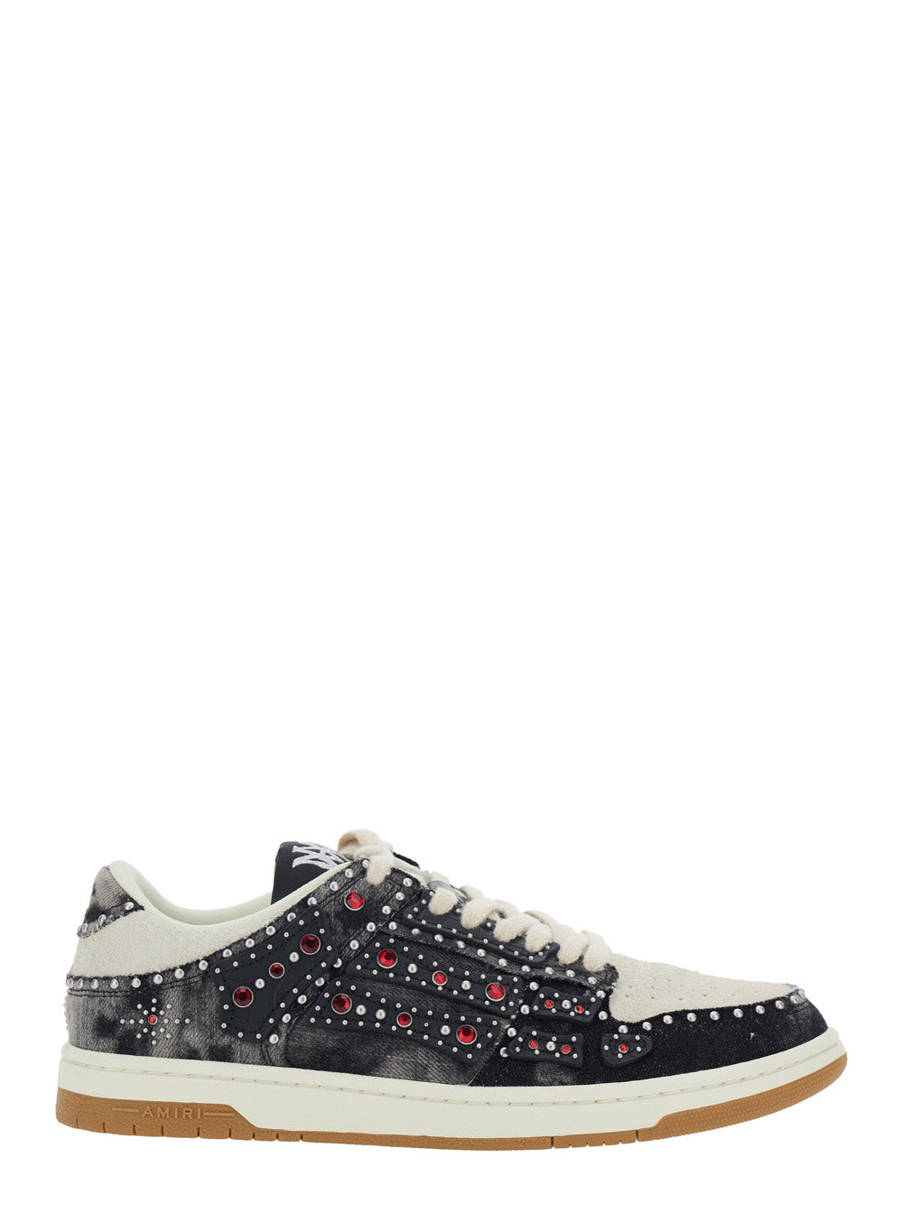 Skel Top Black Sneakers with Beads and Crystals Applied in Cotton for Men Polyester