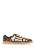 Pacific Bones Brown Low Top Sneakers with Logo Patch on the Tongue and Leopard Motif in Suede for Men Cow