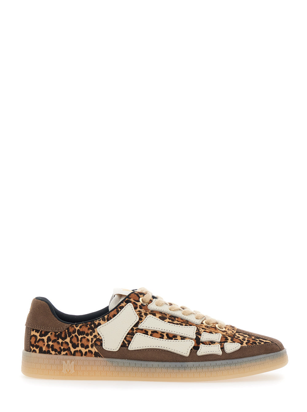 Pacific Bones Brown Low Top Sneakers with Logo Patch on the Tongue and Leopard Motif in Suede for Men Cow