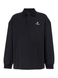 Black Polo Collar Sweatshirt with Logo Lettering on the Front in Cotton for Men Polyester Sweatshirts