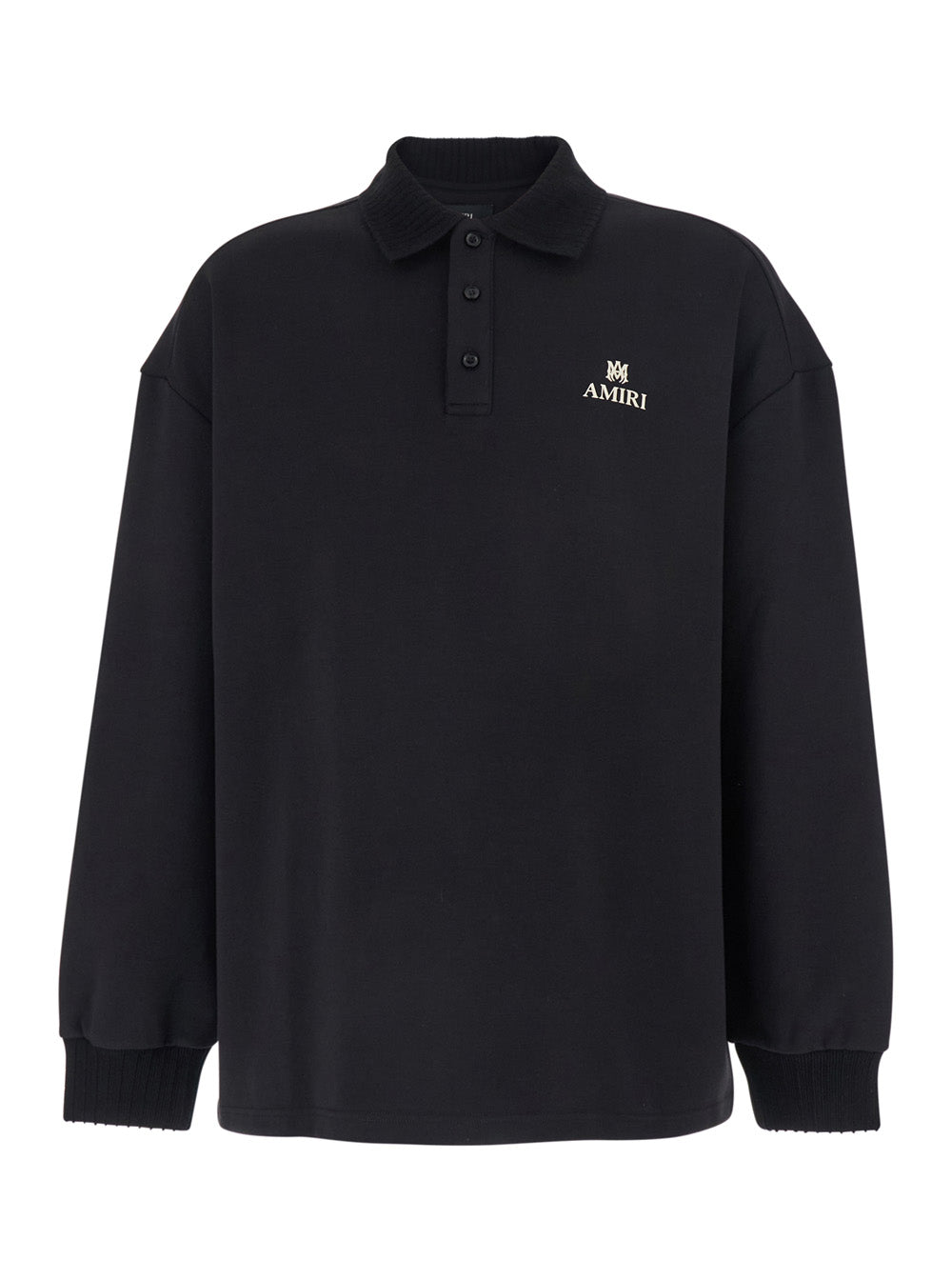 Black Polo Collar Sweatshirt with Logo Lettering on the Front in Cotton for Men Polyester Sweatshirts
