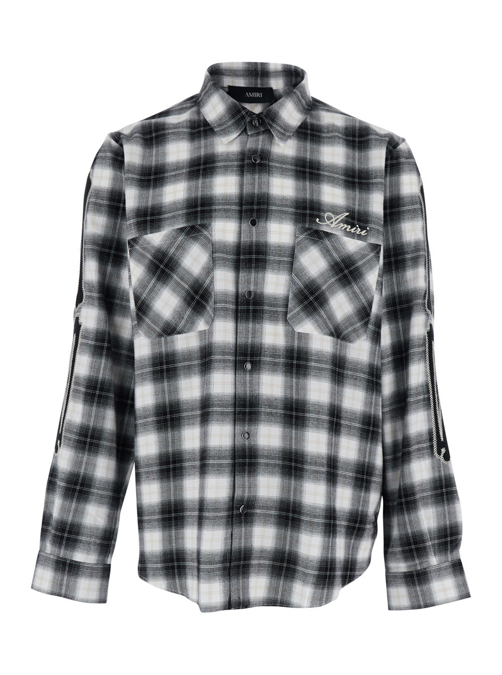 Shirt with Classic Collar and All-Over Check Motif in Multicolor Wool for Men White/black Cotton Blouses