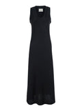 Black Long Dress With Round Neckline And Ribbed Details Viscose Woman