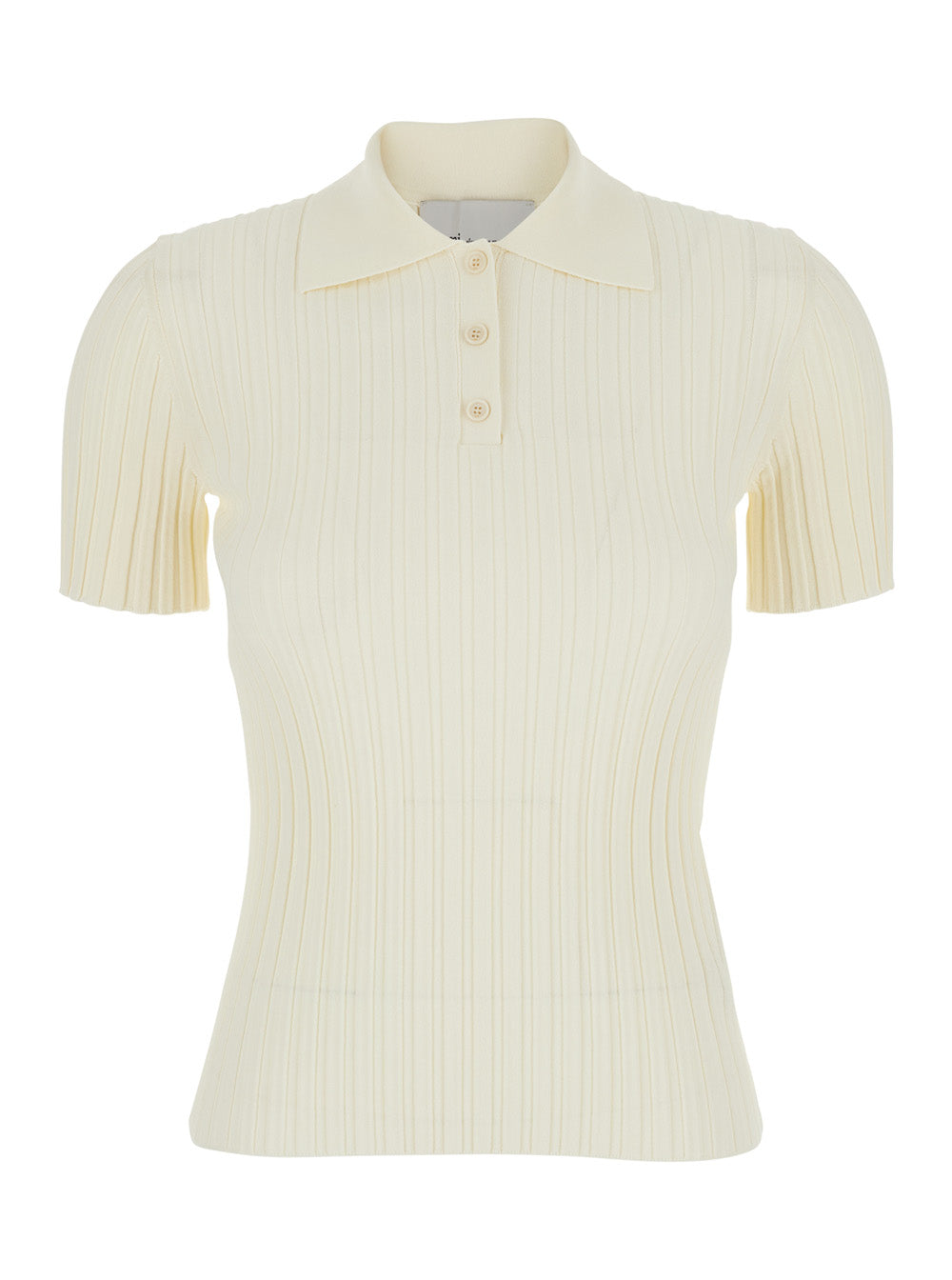 White Polo Shirt With Ribbed Knit In Viscose Blend For Women Tshirts And