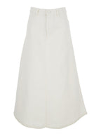 White Long Skirt With Logo Patch On The Back And Five-Pocket Design Denim Woman