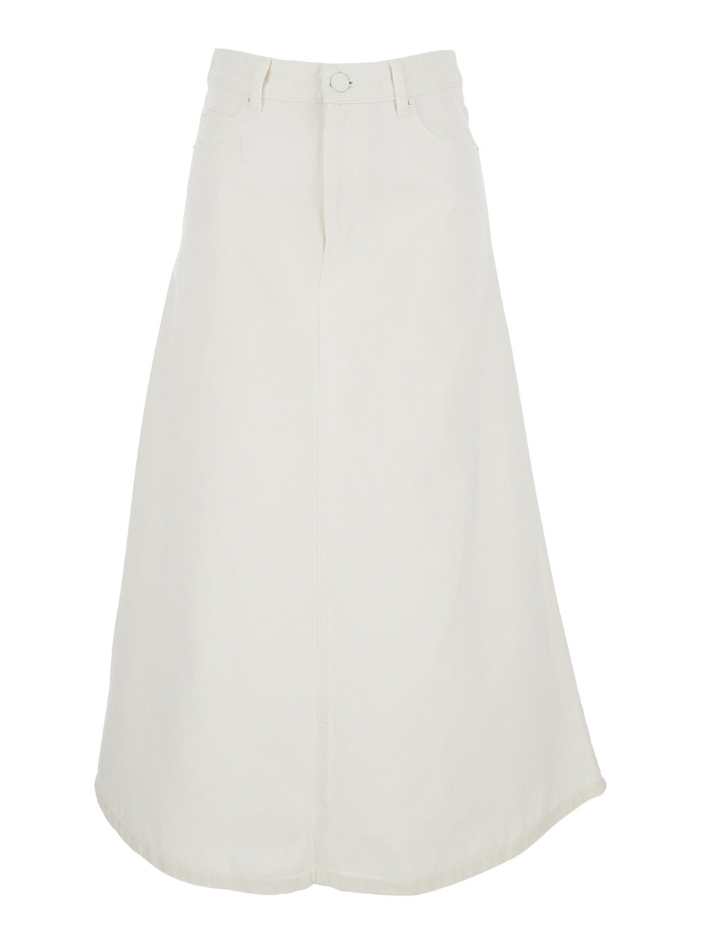 White Long Skirt With Logo Patch On The Back And Five-Pocket Design Denim Woman