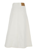 White Long Skirt With Logo Patch On The Back And Five-Pocket Design Denim Woman