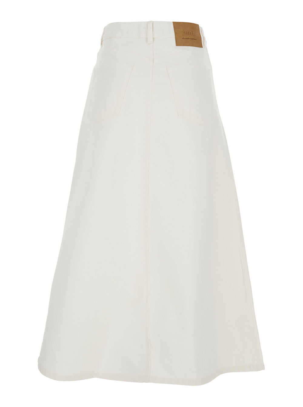White Long Skirt With Logo Patch On The Back And Five-Pocket Design Denim Woman