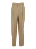 Beige Cotton Pants with Belt Loops and Front Pleats for Women Trousers