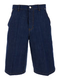 Blue Five-pocket Bermuda with logo patch on the back in denim for men Blu Shorts And