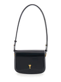 Paris Black Shoulder Bag with Adjustable Strap and ADC Plate on Front in Leather for Women Calf