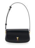 Black Shoulder Bag Paris with Adjustable and Removable Strap ADC Plate on the Front in Leather for Women