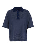 Blue Polo Shirt with striped motif and embroidered AMI de Coeur logo on the front in cotton for women Blu Tshirts