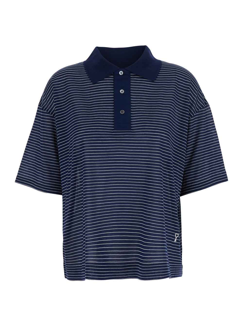 Blue Polo Shirt with striped motif and embroidered AMI de Coeur logo on the front in cotton for women Blu Tshirts