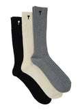 Set of Three Multicolor Socks with ADC Embroidery and Ribbed Knit in Cotton Blend Man Polyamide Elastane Underwear