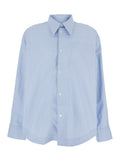 Light Blue Shirt with Classic Collar and Stripe Motif in Cotton Men Blouses