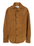 Brown Jacket with Wide Collar and Curved Hem in Suede Woman Outerwear