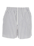 White Shorts with Elastic Waist and All-Over Striped Motif for Women Cotton Bermuda