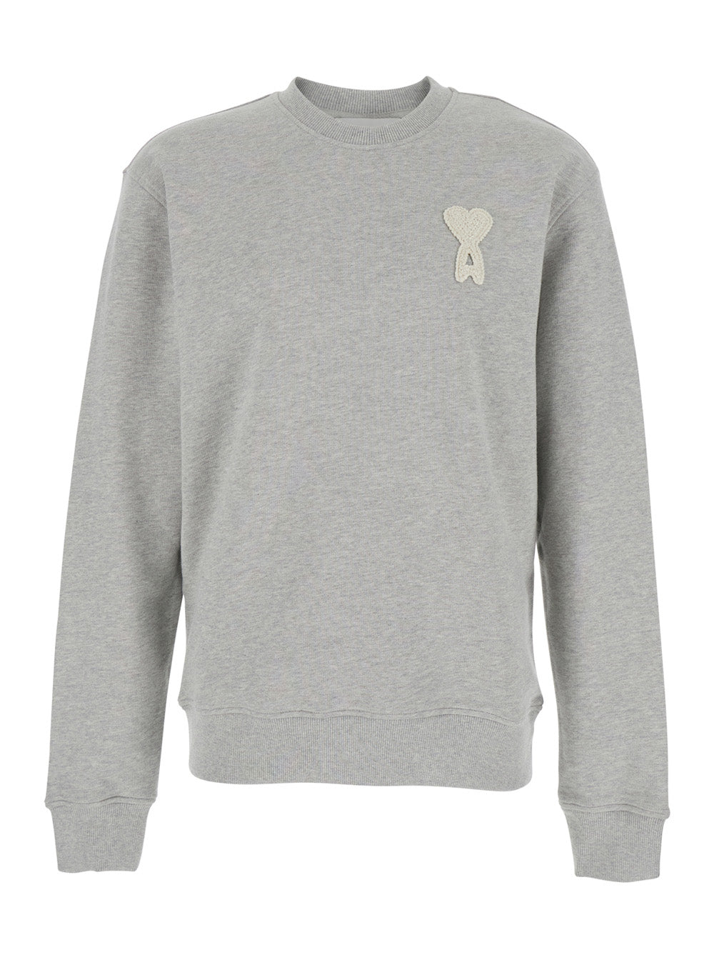 Grey Sweater with AMI de Coeur Patch on the Front in Cotton Man Jersey