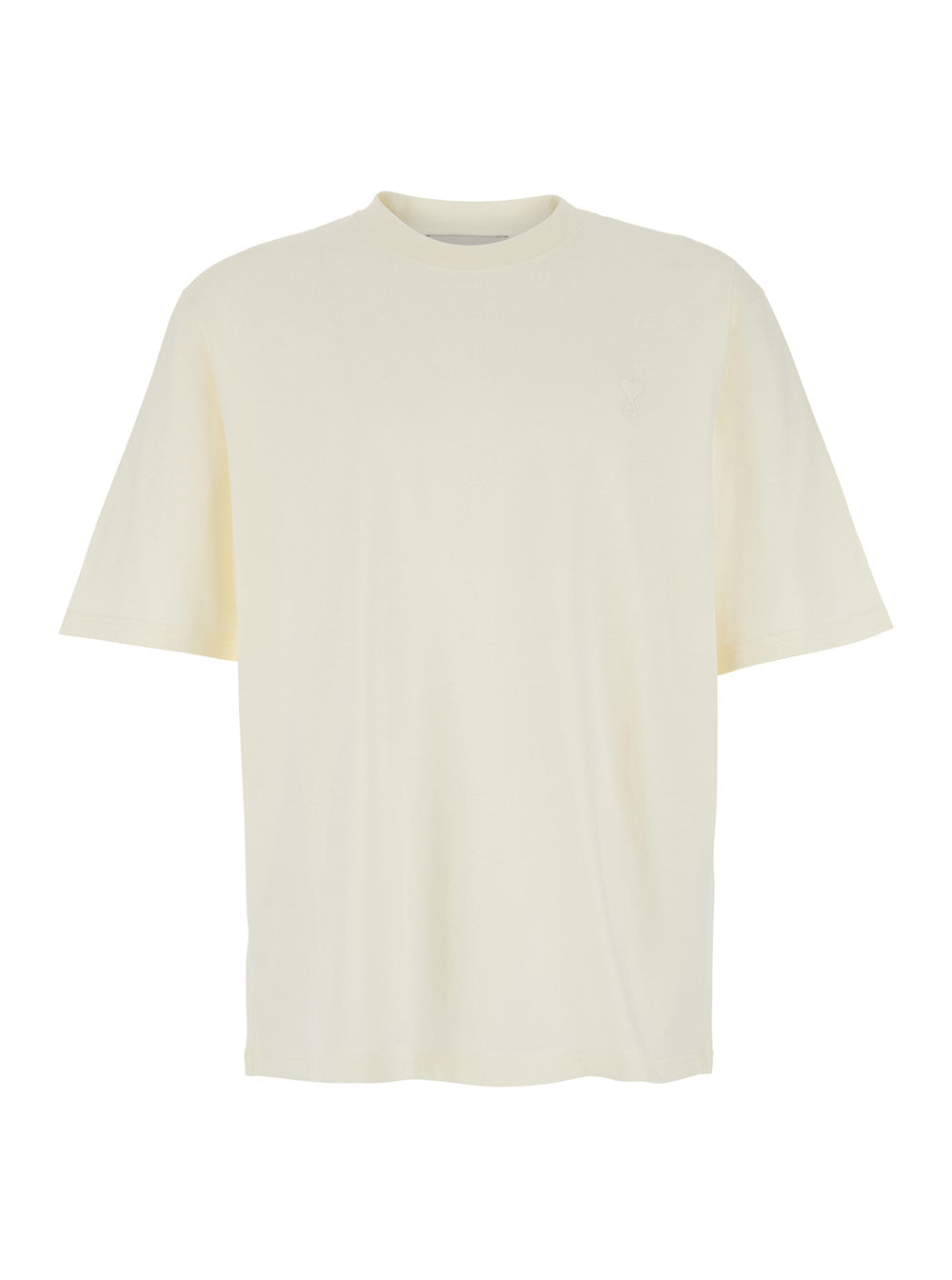 White Crew Neck T-Shirt with Tone-on-Tone ADC Embroidery on the Front in Cotton for Men Tshirts And Polo Shirts