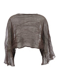 Arnica Top Brown With V-Neck And Short Sleeves Silk For Women Metallic Fiber Tops