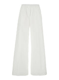 White Cotton Pants with Elastic Waist for Women Elastane Trousers
