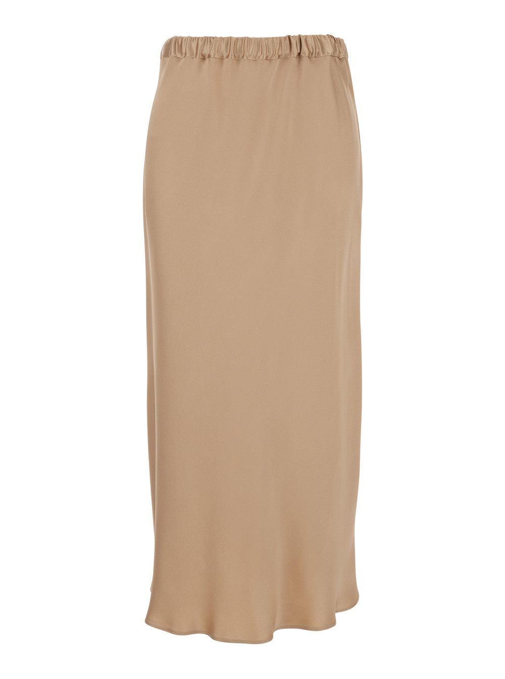 Beige Midi Skirt with Elasticated Waist in Acetate Blend for Women Viscose
